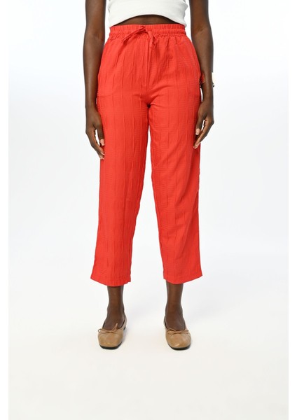 Kadın Rahat Kalıp Beli Lastikli Desenli Pantolon