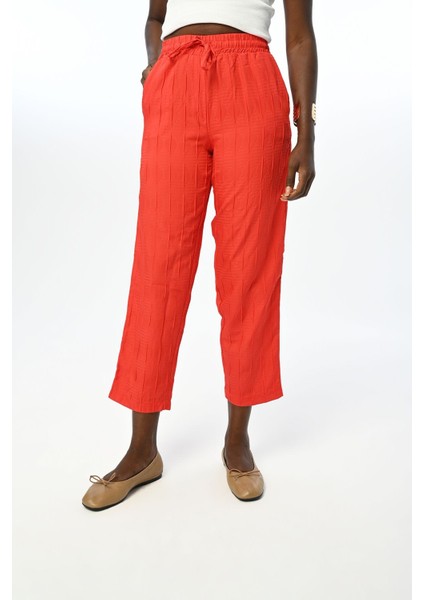 Kadın Rahat Kalıp Beli Lastikli Desenli Pantolon modelleri