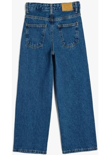 Kız Çocuk Bol Paça Kot Pantolon Düğme Kapamalı Cepli Pamuklu fiyatları