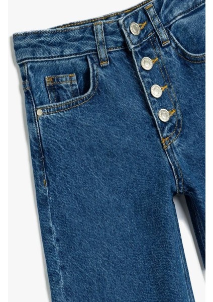 Kız Çocuk Bol Paça Kot Pantolon Düğme Kapamalı Cepli Pamuklu modelleri