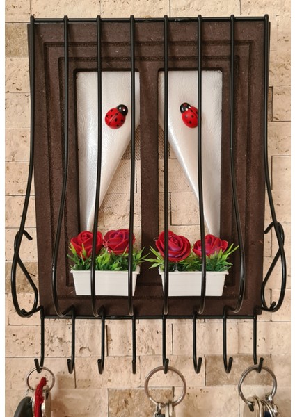 21X16CM Dekoratif Ahşap Pencere Modelli, Çiçek Saksılı, Uğur Böcekli, Duvar Anahtarlığı fiyatları