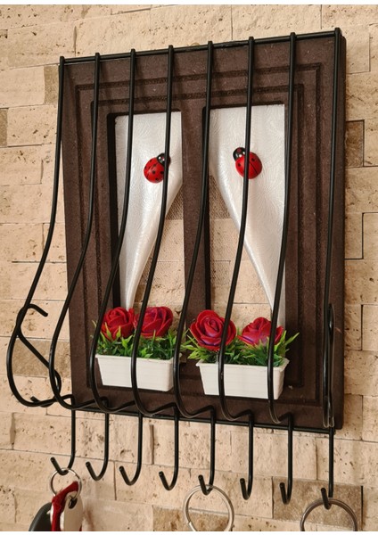 21X16CM Dekoratif Ahşap Pencere Modelli, Çiçek Saksılı, Uğur Böcekli, Duvar Anahtarlığı modelleri