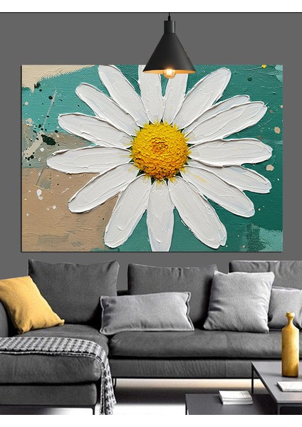 Tek Beyaz Papatya Yakın Plan Dekoratif Kanvas - Mdf Ahşap Tablo