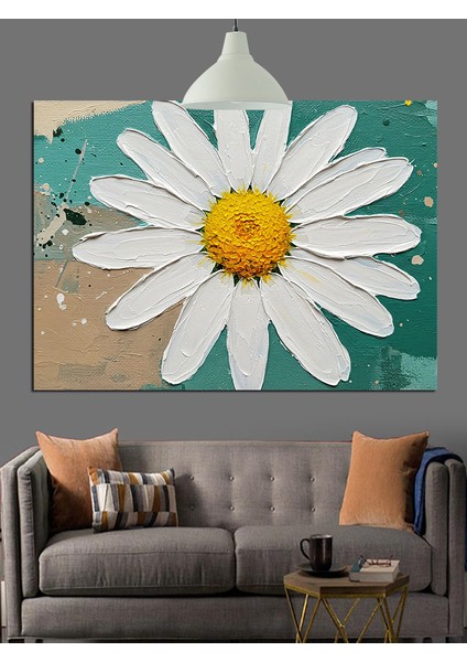 Tek Beyaz Papatya Yakın Plan Dekoratif Kanvas - Mdf Ahşap Tablo fiyatları