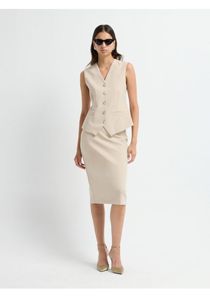 V Yaka Yelek Bej 17945718000 indirimleri