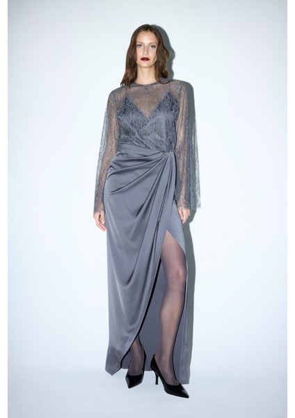 Pileli Asimetrik Etek Gri 12745955000