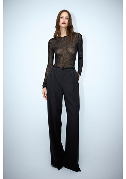 Pileli Bol Pantolon Siyah 15346105000 fırsatları