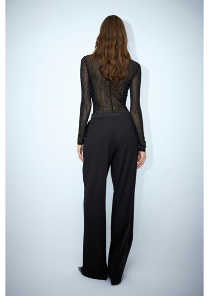 Pileli Bol Pantolon Siyah 15346105000