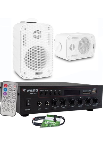 2 Hoparlörlü Mağaza Ses Sistemi | Güçlü Amfi ve Temiz Ses Performansı Seti