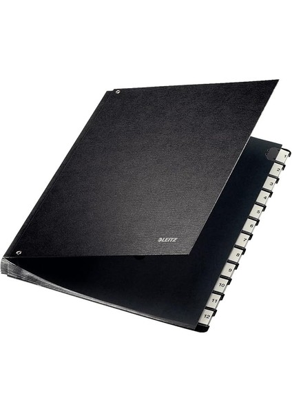 Ayırıcı Klasör, A4, 12 Gözlü, 12 Plastik Rakam Bandı, 6 Görüş Deliği, Siyah Sert Karton, Siyah, 58120095