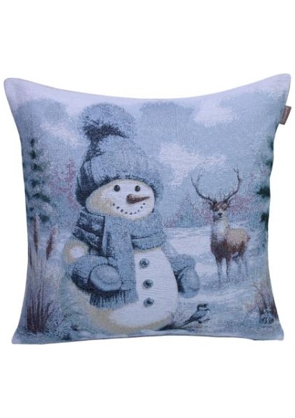 Belıeve Kardan Adam Yılbaşı Jakarlı Dokuma Goblen Dekoratif Simli Kırlent 45*45