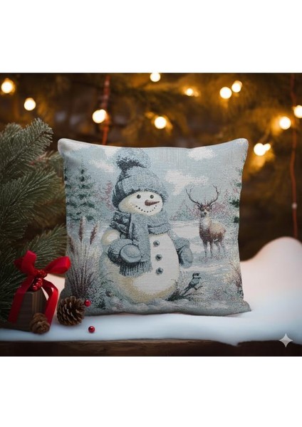 Belıeve Kardan Adam Yılbaşı Jakarlı Dokuma Goblen Dekoratif Simli Kırlent 45*45 fırsatları