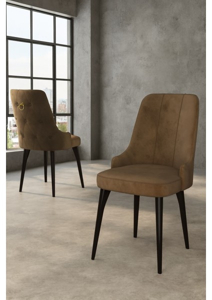 Esa 4 Adet Babyface Kumaş, Siyah Metal Ayaklı, Mutfak ve Yemek Odası Sandalyesi