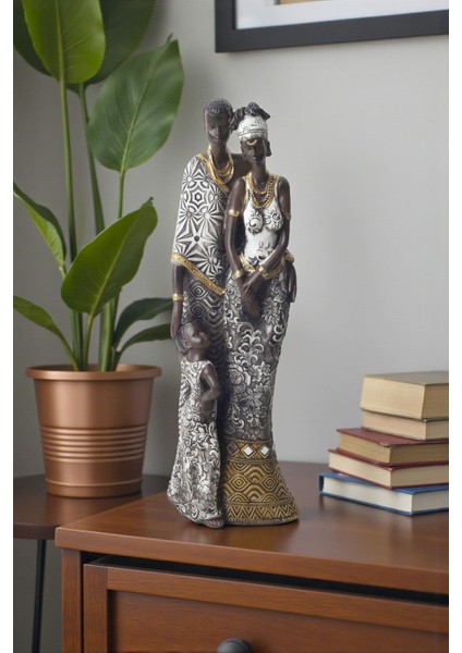 Lüks Işlemeli Geleneksel Yerel Kıyafetli Afrikalı Aile Heykeli Dekoratif Biblo Ev Ofis Hediyesi Mdl3