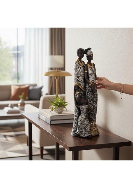 Lüks Işlemeli Geleneksel Yerel Kıyafetli Afrikalı Aile Heykeli Dekoratif Biblo Ev Ofis Hediyesi Mdl3 fiyatları