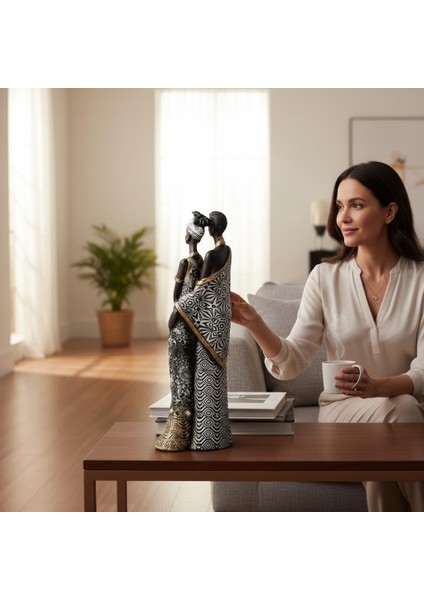 Lüks Işlemeli Geleneksel Yerel Kıyafetli Afrikalı Aile Heykeli Dekoratif Biblo Ev Ofis Hediyesi Mdl3 modelleri