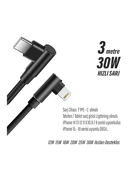 Metre Uzun Type-C Şarj Kablosu iPhone 14 13 12 11 Uyumlu Hızlı Şarj (Pro Pro Max Plus Uyumlu) Yeni Nesil modelleri