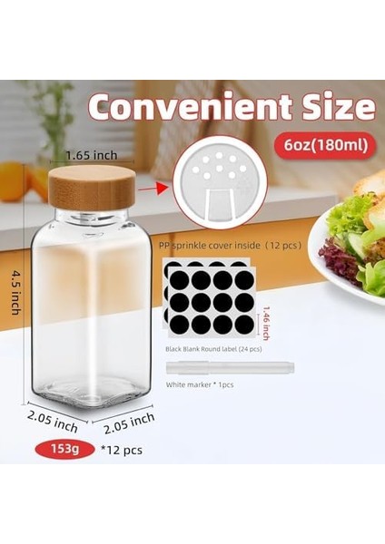 6&apos;lı Etiketli ve Beyaz Cam Kavanozlar, Baharatlarınızı Ayırabileceğiniz Etiket, ve 6 Adet Cam (Yuvarlak) 6 Adet, 6&apos;lı Set modelleri