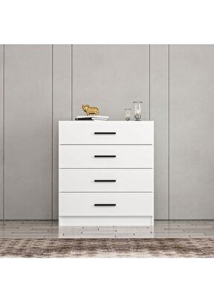 D4001-KALE Beyaz Tv Çekmece Modülü Modern Tasarım 90x100x47 cm Yonga Levha