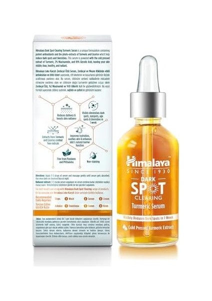 Himalaya Since 1930 Dark Spot Clearing Leke Karşıtı Zerdeçal Özlü Serum 30 Ml, Niacinamide%2, Glikolik Asit 10% modelleri