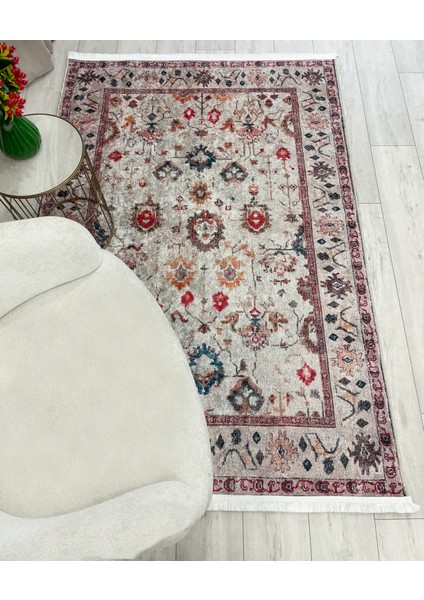 Bej Renk Vintage Eskitme Görünümlü Lateks Taban Halı fırsatları