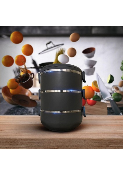 Freshbox Füme 3 Katlı Sızdırmaz Yemek Termosu Sefer Tası (Özel Seri, Özel Renk) 1.8 Litre