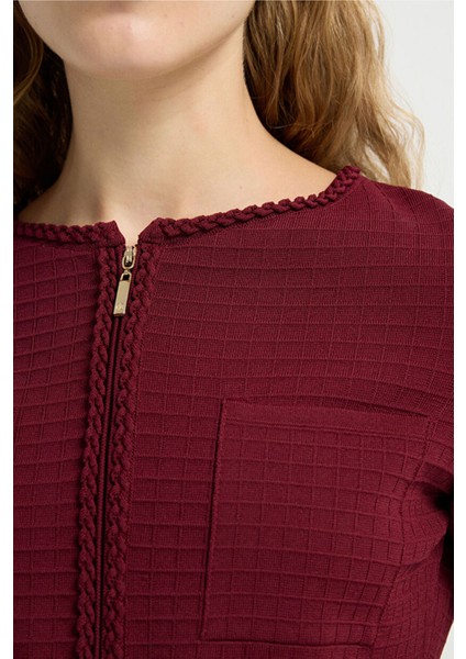 Cep Detaylı Fermuarlı Triko Hırka Bordo 13445591000 fiyatları