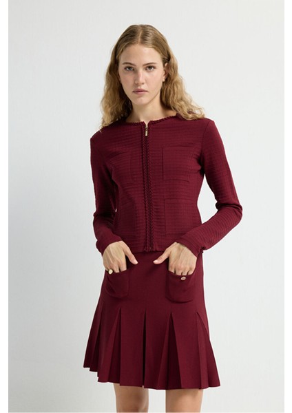 Cep Detaylı Fermuarlı Triko Hırka Bordo 13445591000 fırsatları