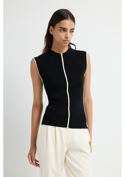 Kolsuz Triko Bluz Siyah 11544529001