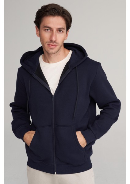 Çetinkaya Mentality 3034 Erkek 3 Iplik Kapüşonlu Fermuarlı Sweatshirt Lacivert modelleri