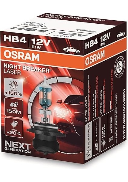 Ampul Night Breaker Laser Hb4 12V 51W%150'YE Kadar Fazla Işık 150M'YE Kadar Fazla Görüş Açısı,%20'ye Kadar Beyaz Işık 9006NL fırsatları