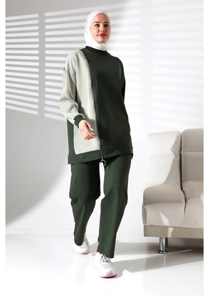 Kadın Mevsimlik Alt Üst Rahat Haki Spor Ikili Tunik Pantolon Şık Tesettür Takım fiyatları