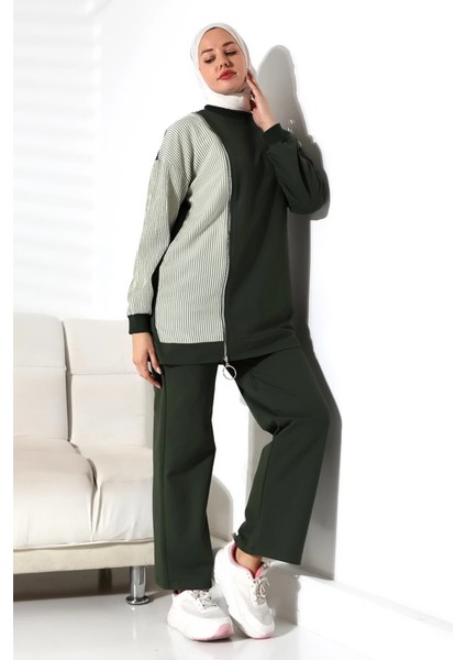 Kadın Mevsimlik Alt Üst Rahat Haki Spor Ikili Tunik Pantolon Şık Tesettür Takım fırsatları