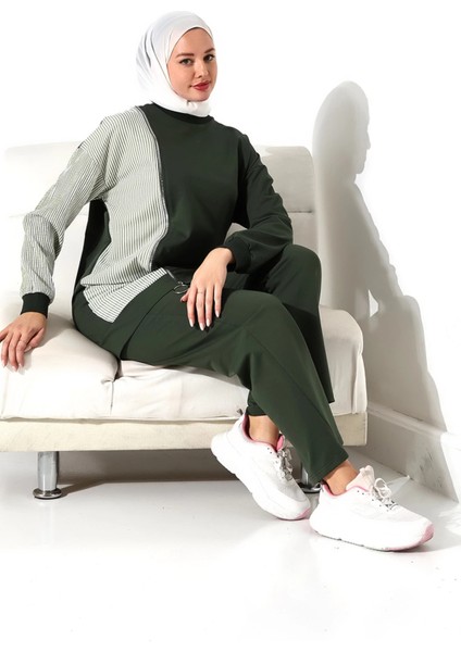 Kadın Mevsimlik Alt Üst Rahat Haki Spor Ikili Tunik Pantolon Şık Tesettür Takım indirimleri