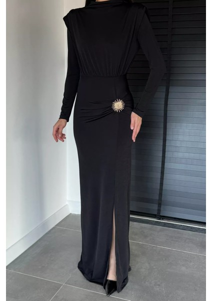 Kadın Omuz Vatkalı Büzgülü Aksesuarlı Elbise P-00018999 fiyatları