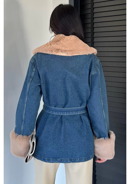 Kadın Yaka Kol Kürk Detaylı Jean Kot Ceket P-00018979 fırsatları