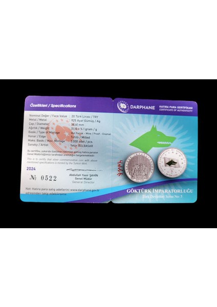 Türk Devletleri Serisi No.5 Göktürk Iparatorluğu Gümüş 2023 Sertifikalı Hatıra Parası modelleri