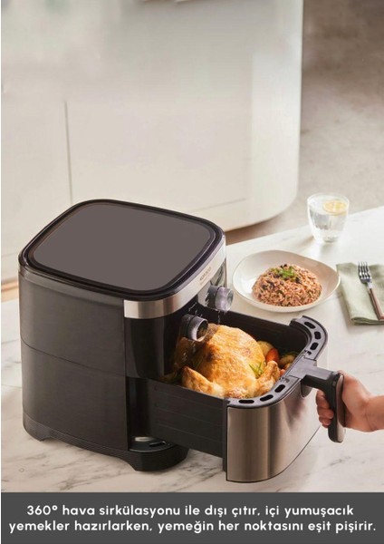 Inox Ekstra Büyük Hacim 8 Kişilik Airfryer, Zaman Ayarlı 9 Litre Kolay Temizleme Özellikli 1900 Watt modelleri