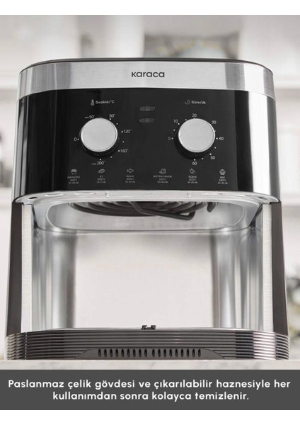 Inox Ekstra Büyük Hacim 8 Kişilik Airfryer, Zaman Ayarlı 9 Litre Kolay Temizleme Özellikli 1900 Watt fırsatları