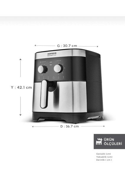 Inox Ekstra Büyük Hacim 8 Kişilik Airfryer, Zaman Ayarlı 9 Litre Kolay Temizleme Özellikli 1900 Watt