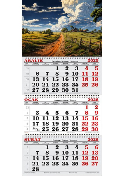 2026 Yılı Gemici Takvimi- Masmavi Gökyüzü, Dağlar ve Çiftlik Evi