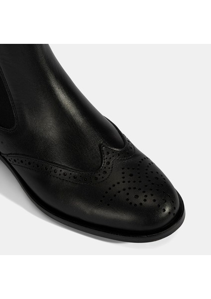 Kadın Turuncu Astar Detaylı Siyah Chelsea Deri Bot