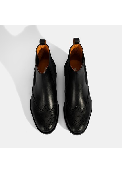 Kadın Turuncu Astar Detaylı Siyah Chelsea Deri Bot