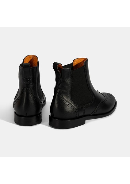Kadın Turuncu Astar Detaylı Siyah Chelsea Deri Bot