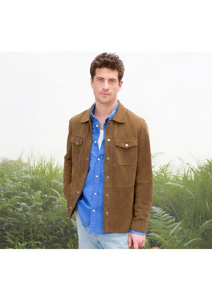 Erkek Taba Uzun Kollu Gömlek Yaka Süet Ceket