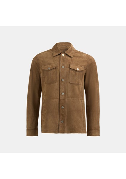 Erkek Taba Uzun Kollu Gömlek Yaka Süet Ceket modelleri