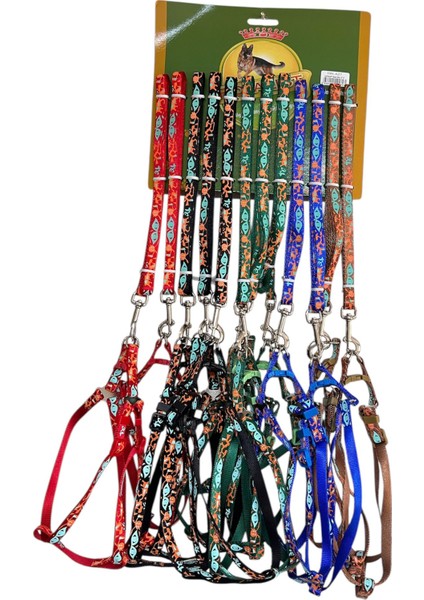 Desenli Kedi & Küçük Köpek Göğüs Tasması Seti – Ayarlanabilir Gezdirme Kayışı ile