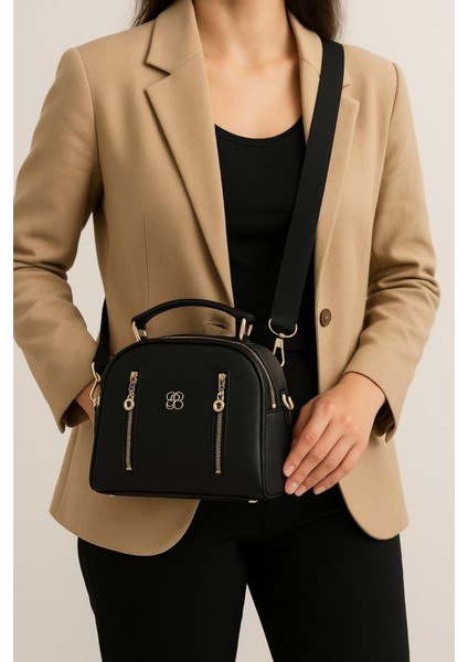 Kadın Siyah Çok Bölmeli Suni Deri Classic El Omuz Çantası fiyatları