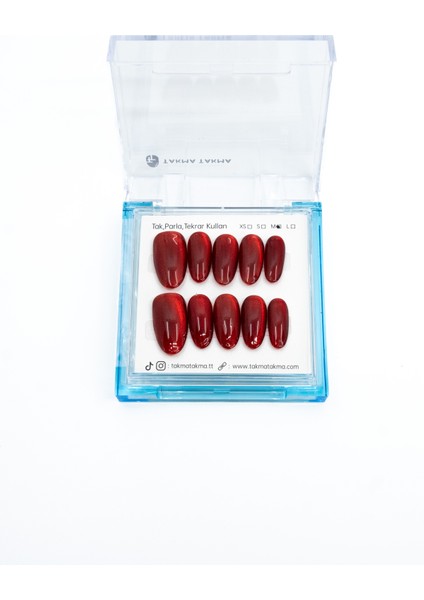 10'lu Kırmızı Kısa Oval TT1204 Tekrar Kullanılabilir El Yapımı Protez Takma Tırnak - Kırmızı-M modelleri