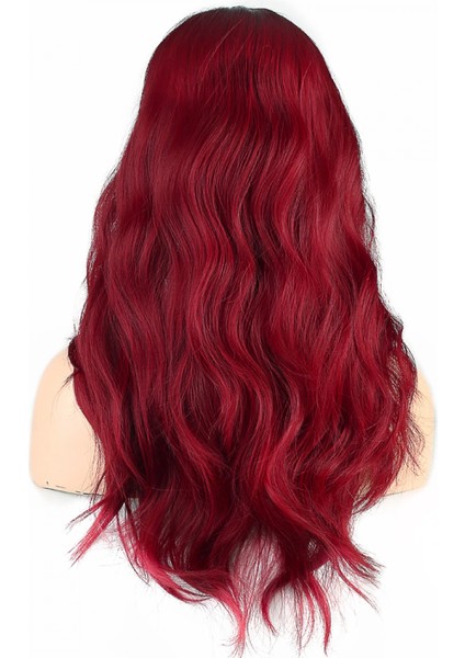 Dalgalı Perçemli Fiber Sentetik Orta Boy Peruk - Kızıl indirimleri
